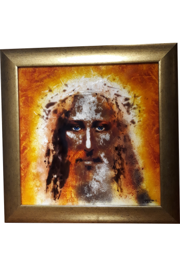 Obraz Jezusa podświetlany w złotej ramie